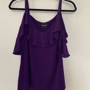 purple top with off the shoulder sleeves
